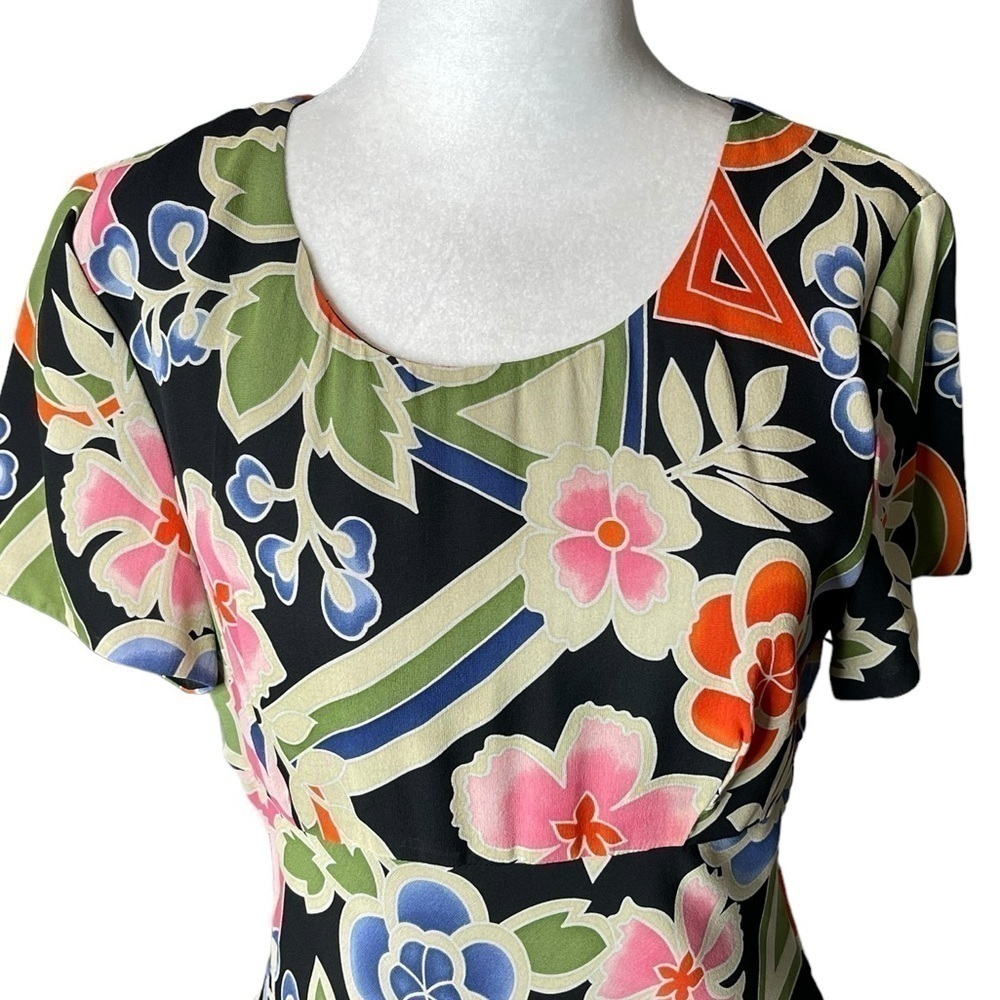 Spencer Jeremy Silk A-line Midi Dress Floral Geometric Print Size 4 - Picture 5 of 9